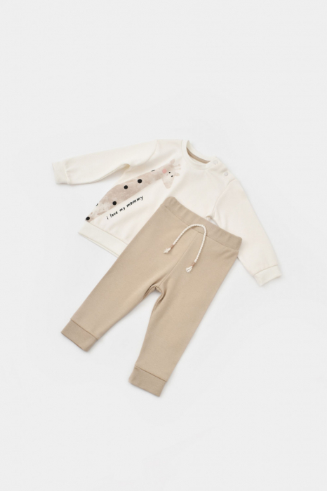 Set bluzita cu maneca lunga si pantaloni lungi girafa, babycosy, 100% bumbac organic, ecru - imagine produs HeiBebe.ro [8]