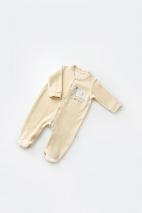 Set broscuta cu salopeta si body din 80%bumbac organic si 20% poliester - crem, babycosy - imagine produs HeiBebe.ro [4]