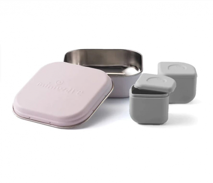 Set cutie cu 2 silipods pentru mancare bebelusi miniware grow bento, 3 piese, cotton candy+grey - imagine produs HeiBebe.ro [2]