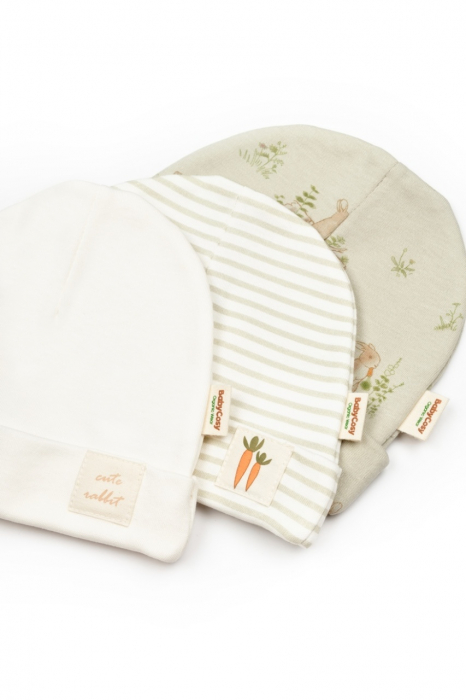 Set de 3 caciulite pentru nou nascut, 100% bumbac organic, rabbit, babycosy - imagine produs HeiBebe.ro [1]