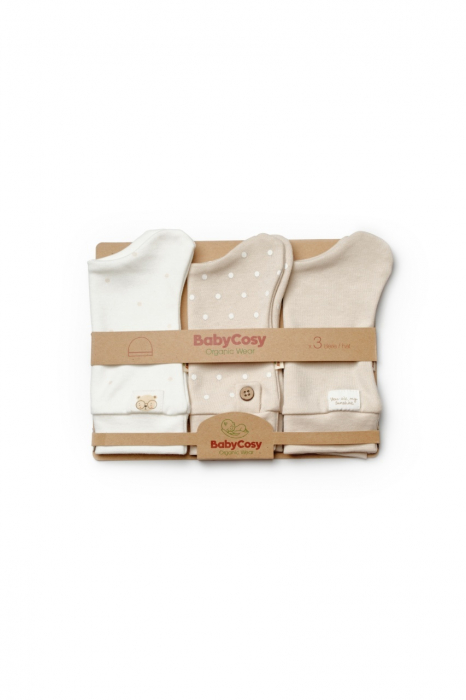 Set de 3 caciulite pentru nou nascut, 100% bumbac organic, teddybear, babycosy - imagine produs HeiBebe.ro [3]
