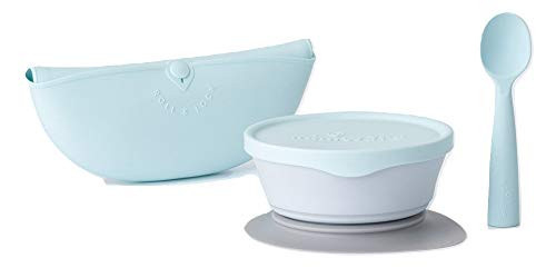 Set diversificare hrana bebelusi miniware first bites, 100% din materiale naturale biodegradabile, 4 piese, aqua - imagine produs HeiBebe.ro [2]