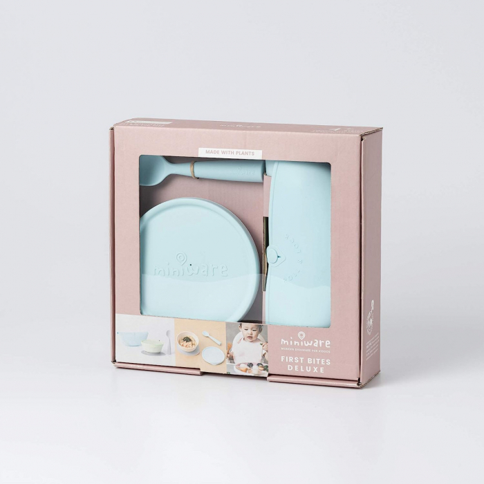 Set diversificare hrana bebelusi miniware first bites, 100% din materiale naturale biodegradabile, 4 piese, aqua - imagine produs HeiBebe.ro [5]