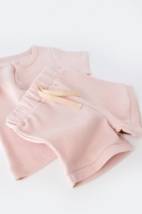 Set tricou cu pantaloni scurti - 100% bumbac organic - roz, babycosy - imagine produs HeiBebe.ro [12]