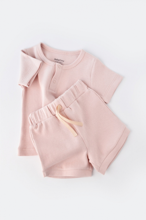 Set tricou cu pantaloni scurti - 100% bumbac organic - roz, babycosy - imagine produs HeiBebe.ro [3]