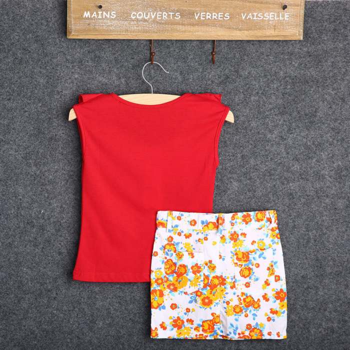 Set tricou rosu cu volanas si fusta cu floricele - imagine produs HeiBebe.ro [3]