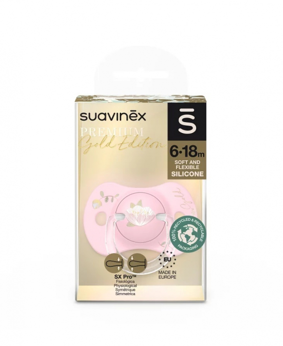 Suzeta fiziologica sx pro din silicon 6-18 luni roz gold premium - imagine produs HeiBebe.ro [4]