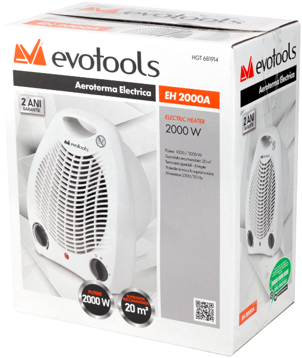 Aeroterma electrică Evotools 2000W, 2 trepte de putere, termostat reglabil, protecție supraîncălzire, funcție aer rece [3]