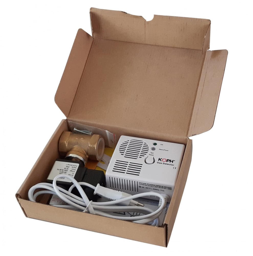 Detector gaz metan + electrovalvă KOPH 3/4” – senzor metan 230V, alarmă acustică și vizuală, auto-reset și certificare BSI Kitemark [1]