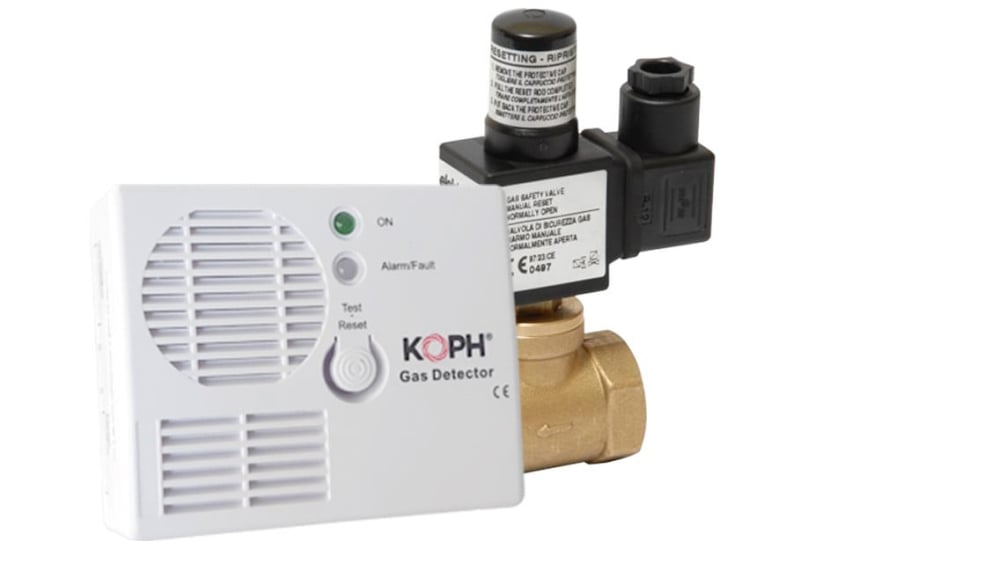 Detector gaz metan + electrovalvă KOPH 3/4” – senzor metan 230V, alarmă acustică și vizuală, auto-reset și certificare BSI Kitemark [2]