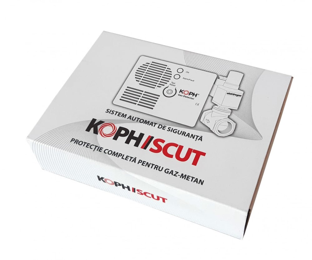 Detector gaz metan + electrovalvă KOPH 3/4” – senzor metan 230V, alarmă acustică și vizuală, auto-reset și certificare BSI Kitemark [4]