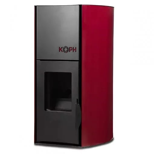 Termosemineu pe peleți KOPH PM 18 kW cu buncăr 15 kg, pompă și vas expansiune incluse. Eficiență 93%, design modern bordo, control automat și telecomandă. [2]