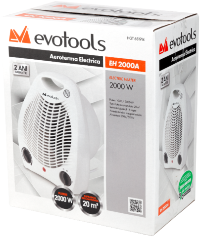 Aeroterma electrică Evotools 2000W, 2 trepte de putere, termostat reglabil, protecție supraîncălzire, funcție aer rece [2]