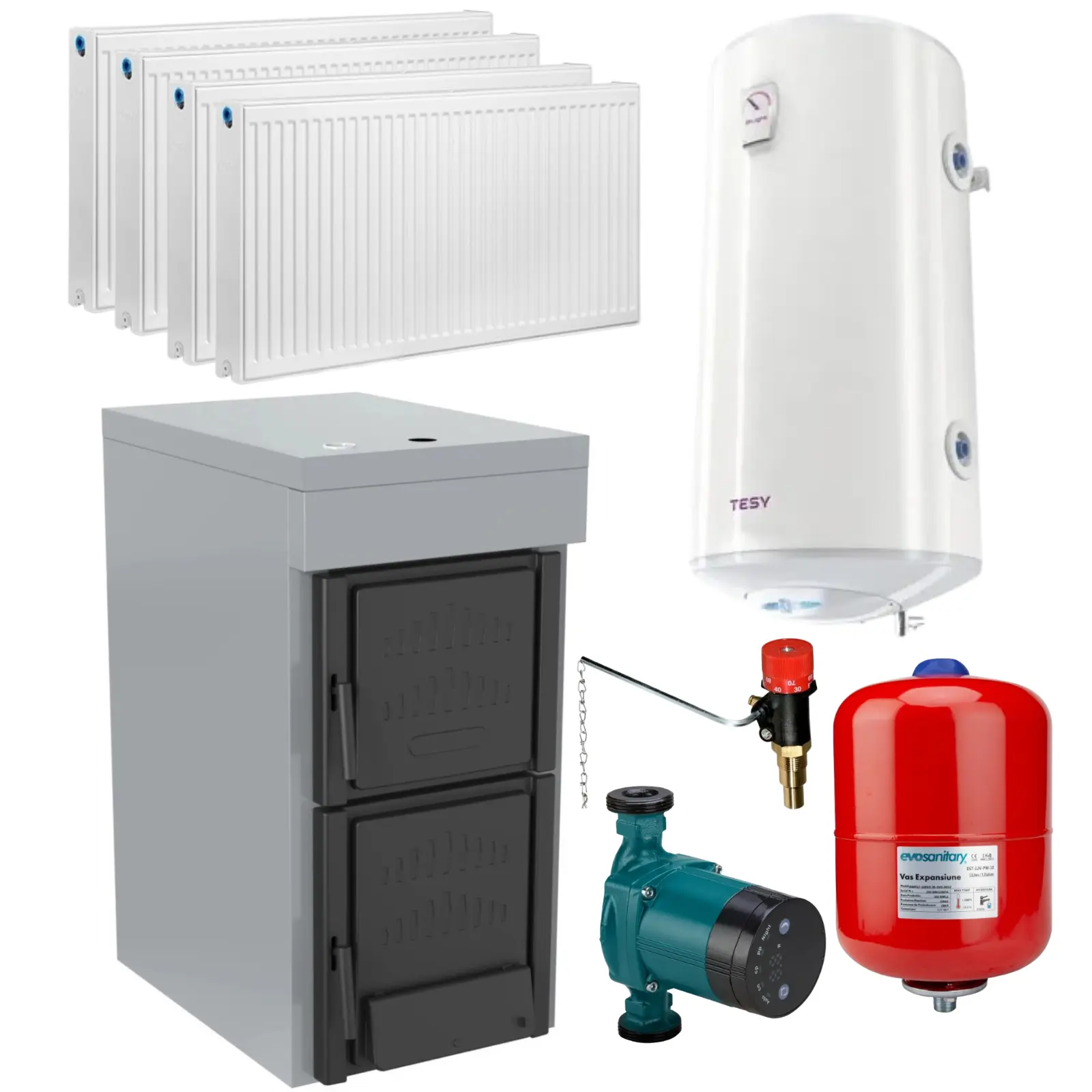 Surse de încălzire - Pachet încălzire complet cazan fontă Hera Instal LX4 + 4 calorifere + boiler termo TESY 80L