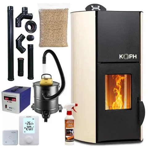 Surse de încălzire - Pachet termosemineu pe peleti KOPH Fiama 25 kW – randament 93%, încălzire 160 mp