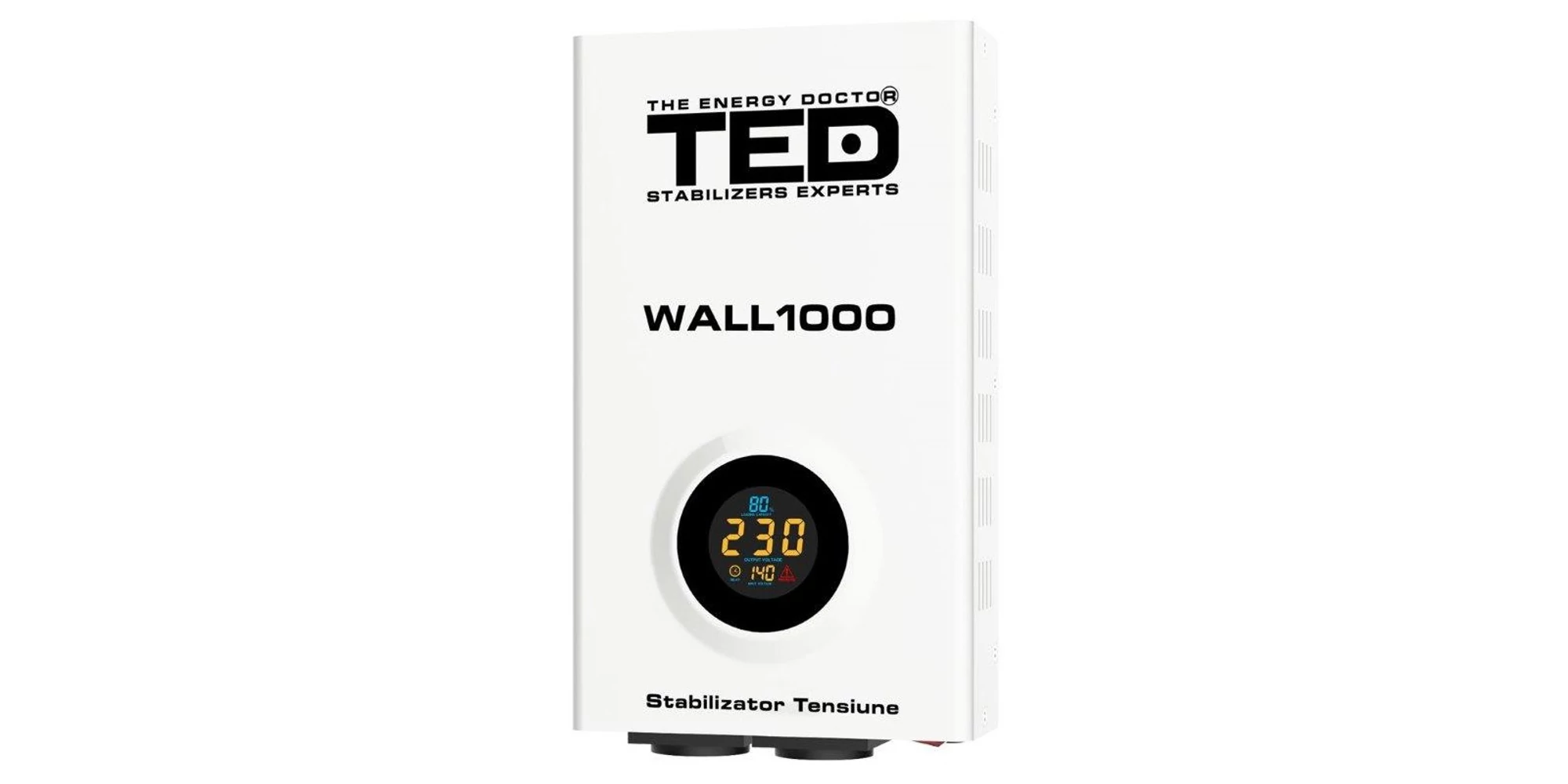 Surse de încălzire - Stabilizator tensiune 1000VA AVR 600W cu display LCD și 2 ieșiri Schuko, montaj pe perete. Protejează aparatura electrică de fluctuații și supratensiuni.