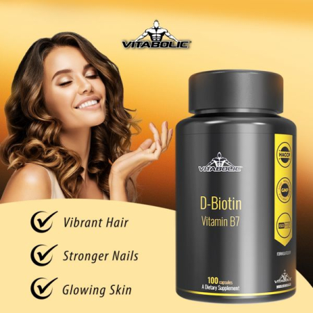 D-Biotin Vitamin B7 100 caps – Biotină (Vitamina H) pentru sănătatea părului, pielii și metabolism – Vitabolic [1]
