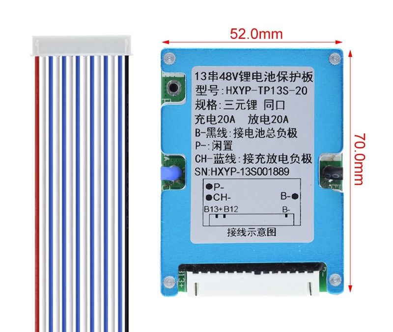 BMS 13S 48V Li-ion 20A, protectie acumulatori litiu, incarcare 54.6V, cu cabluri [3]