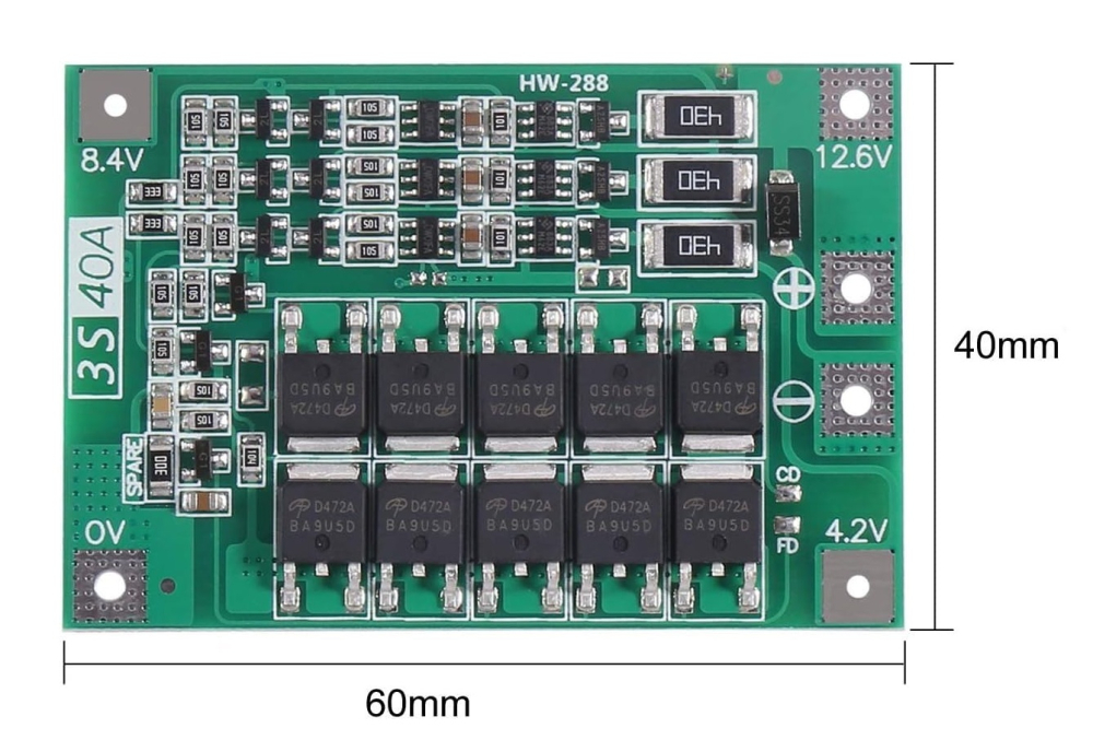 BMS 3S 40A cu balansare pentru baterii Li-ion (12.6V) [4]