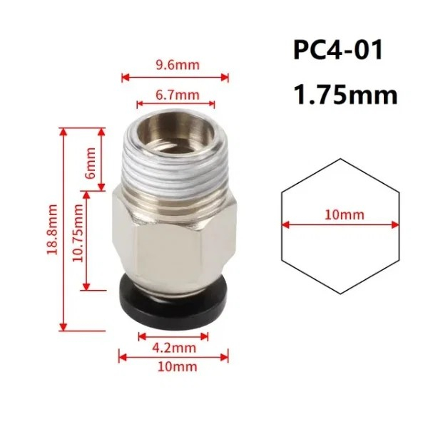 Conector pneumatic PC4-01, filet M10, pentru tub PTFE 4mm, imprimanta 3D [3]
