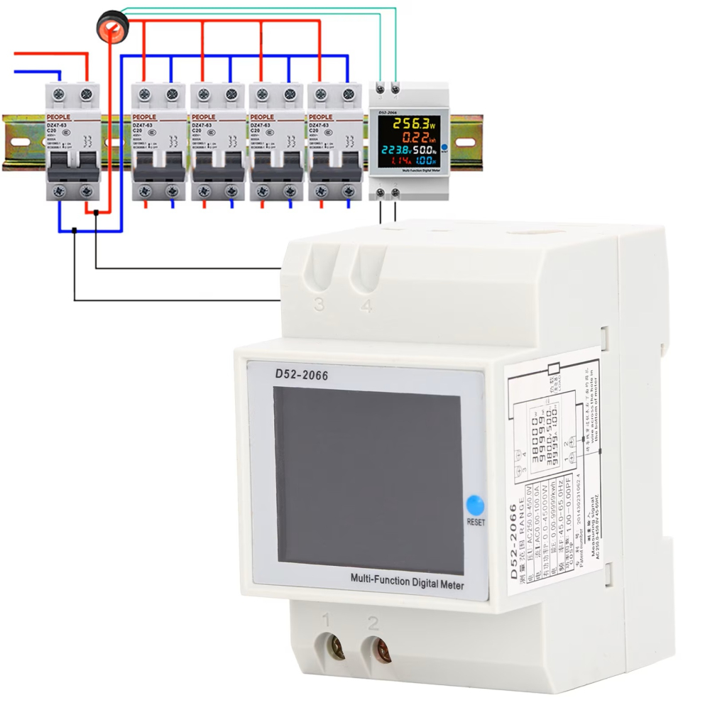 Contor energie electrica D52-2066 LCD color, 40-300V, 100A 99999kwh [6]