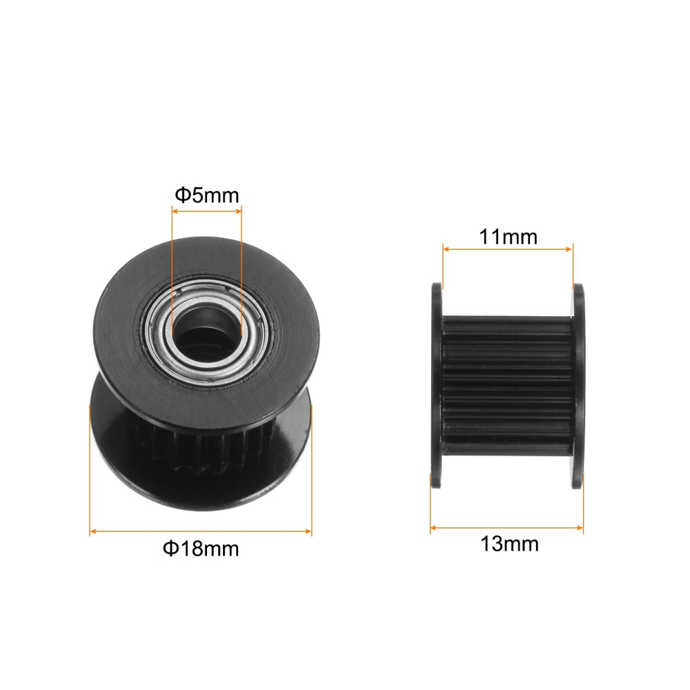 Fulie dintata GT2 cu rulment, 20 dinti, gaura 5mm, curea 10mm, aluminiu, negru [4]