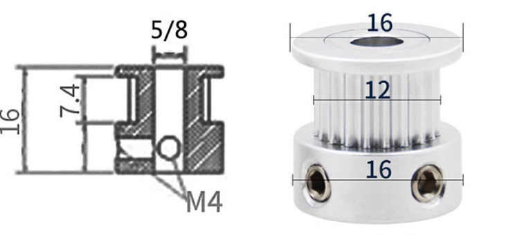 Fulie GT2 20 dinti, gaura 5mm, curea 6mm, aluminiu, imprimanta 3D [4]