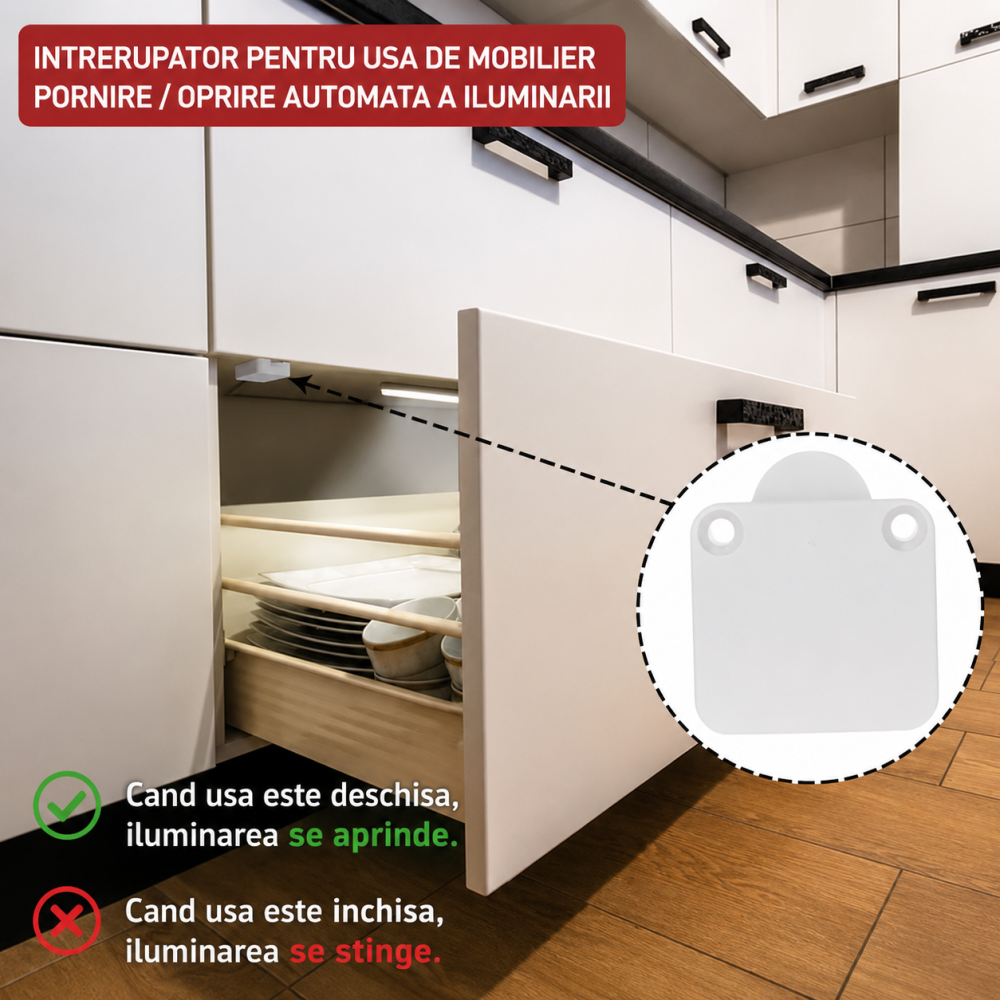 Intrerupator usa dulap pentru iluminare automata, AC 250V, alb, cu suruburi [3]