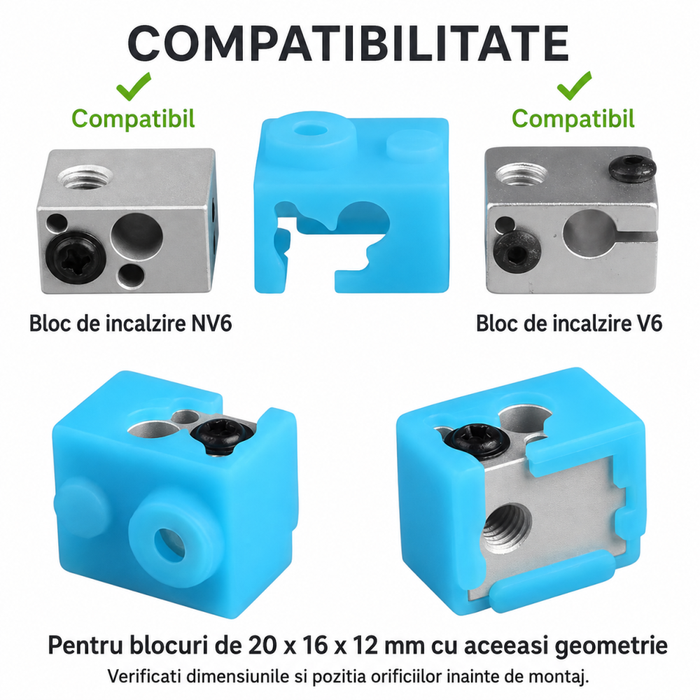 Izolatie din silicon pentru bloc de incalzire E3D V6, 20x16x12mm, albastra [3]