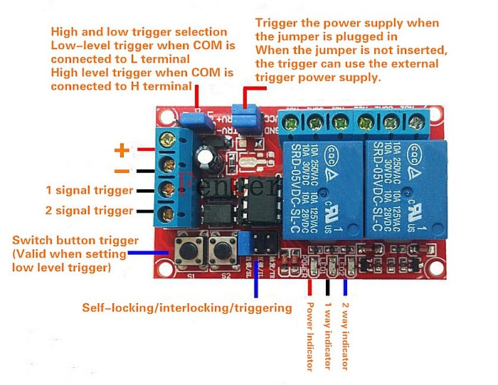 Modul 2 relee 12V 10A self-locking, interlocking, triggering [4]