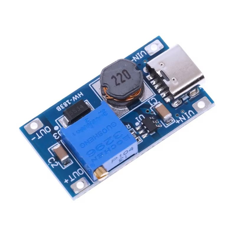 Modul DC-DC step-up ajustabil 2A 2-24V la 28V MT3608, USB type C, Arduino [1]