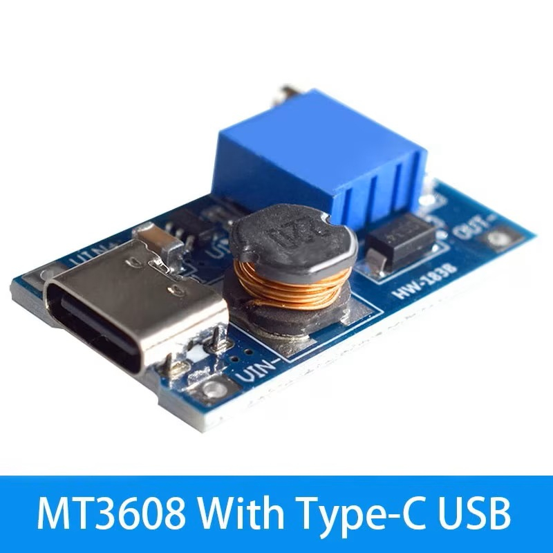 Modul DC-DC step-up ajustabil 2A 2-24V la 28V MT3608, USB type C, Arduino [3]