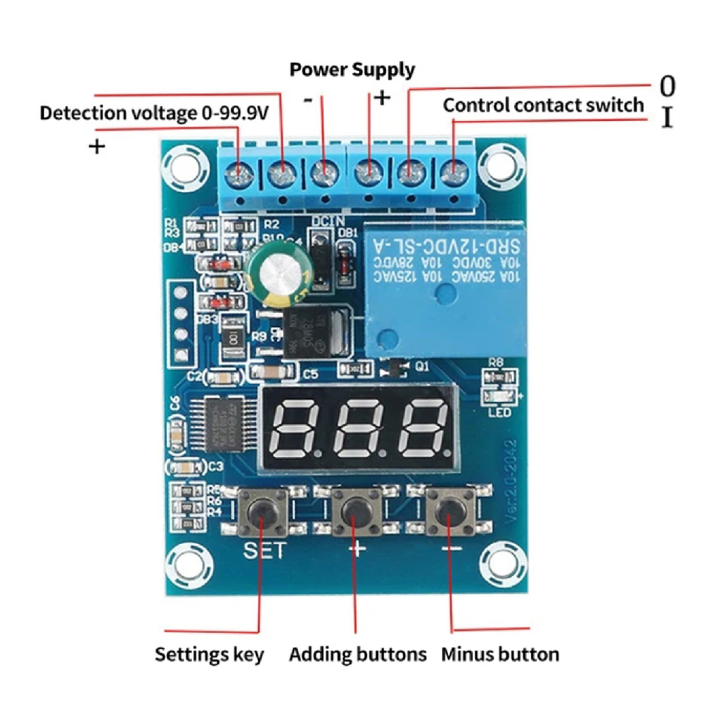 Modul monitorizare tensiune DC 0-99.9V, 12V, releu protectie incarcare-descarcare [3]