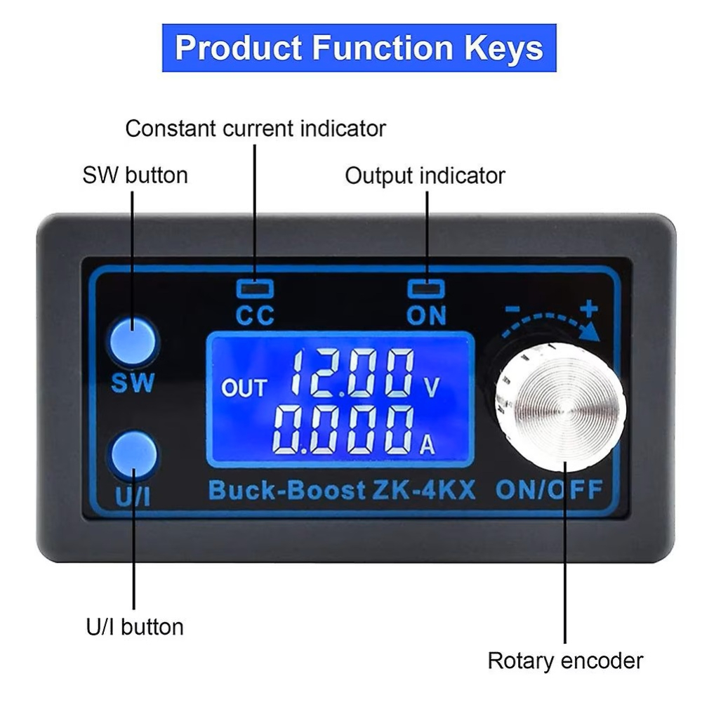 Modul sursa reglabila de alimentare DC-DC cu functie step-up / step-down, ZK-4KX, cu afisaj, 4A, 0.5-30V DC [6]