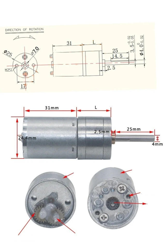Motor DC cu reductor 25GA370, 12V, 100RPM, ax D 4x25mm [3]