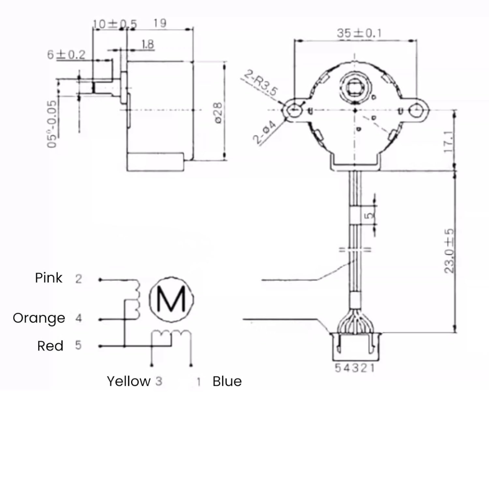 Motor pas cu pas 28BYJ-48, 5V, cu reductor si driver ULN2003 [6]