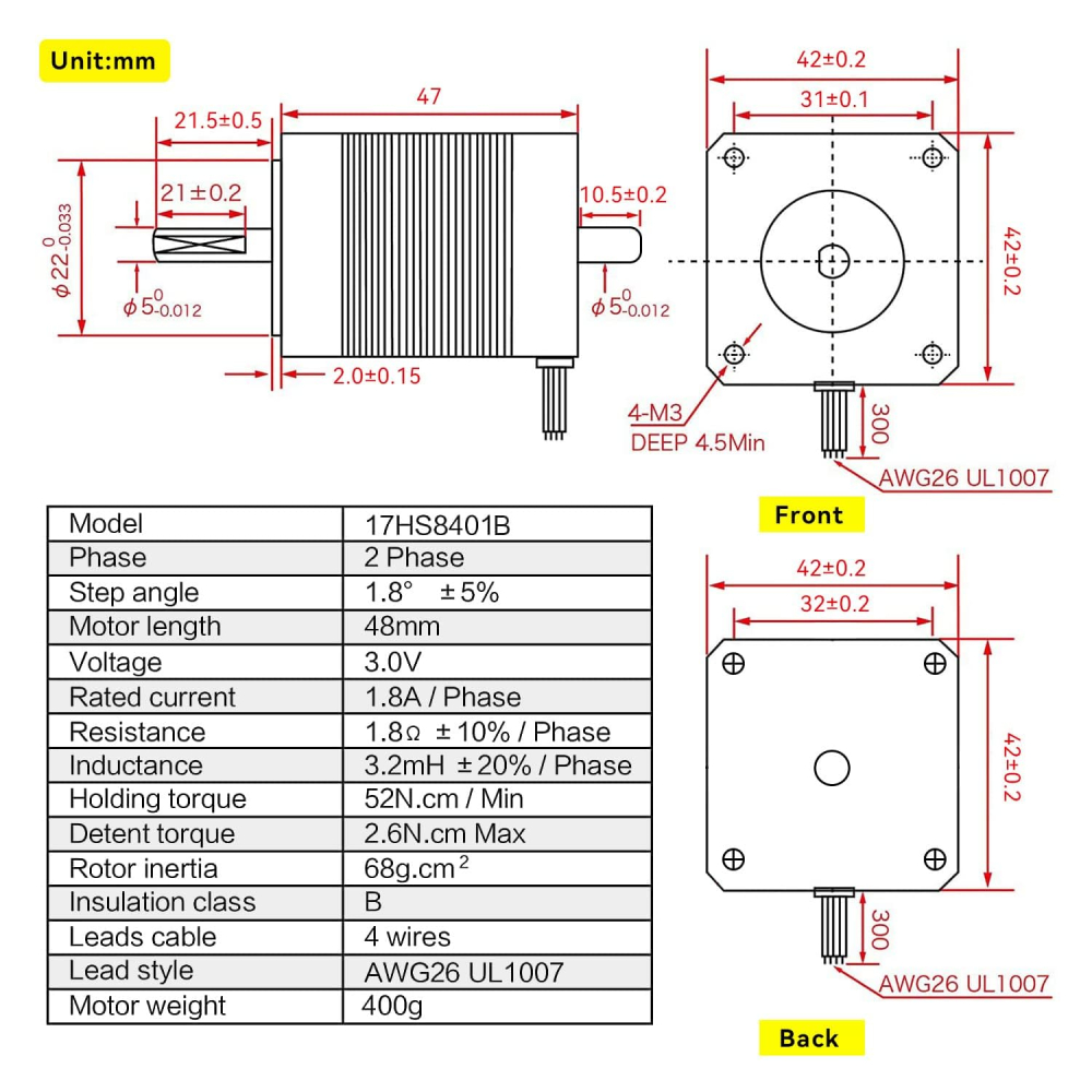 Motor pas cu pas Stepper NEMA 17 tip 17HS8401B [7]