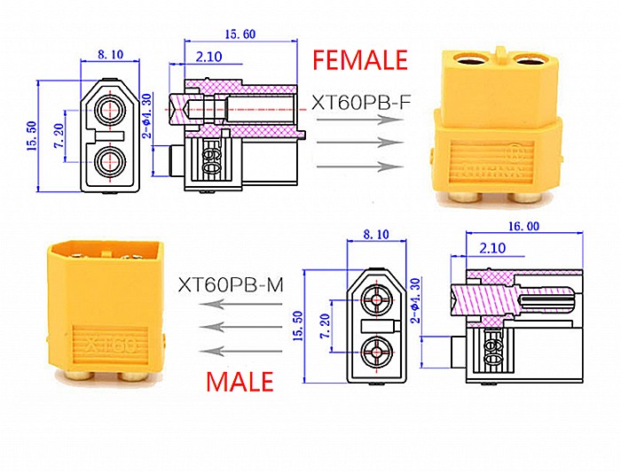 Pereche Conectori XT60 Mama-Tata 2 pin [4]