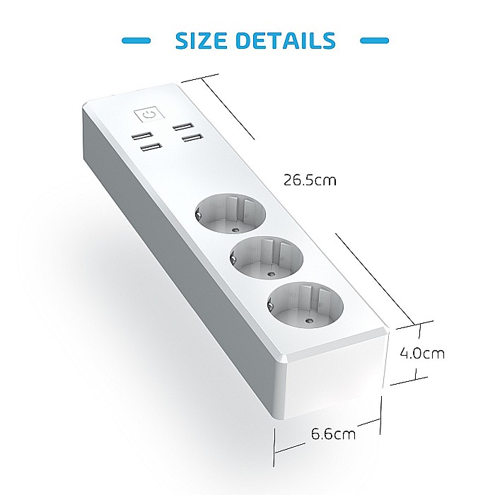 Prelungitor priza WiFi Meross MSS425E 3 prize, 4 porturi USB [2]