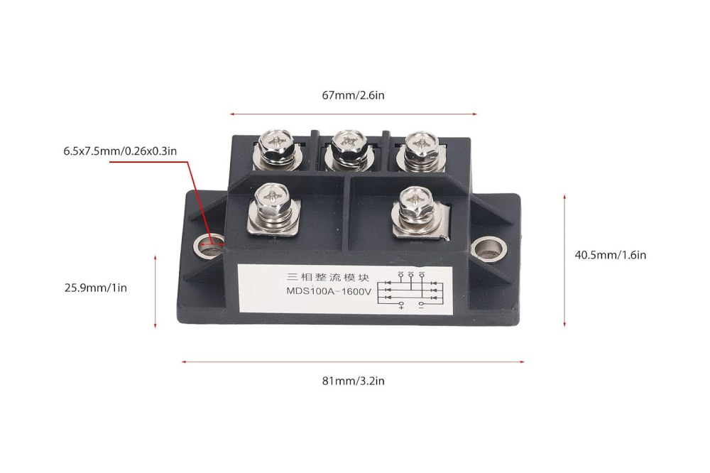 Punte redresoare trifazata MDS150A 1600V, modul diode 150A, tip standard SanRex [3]