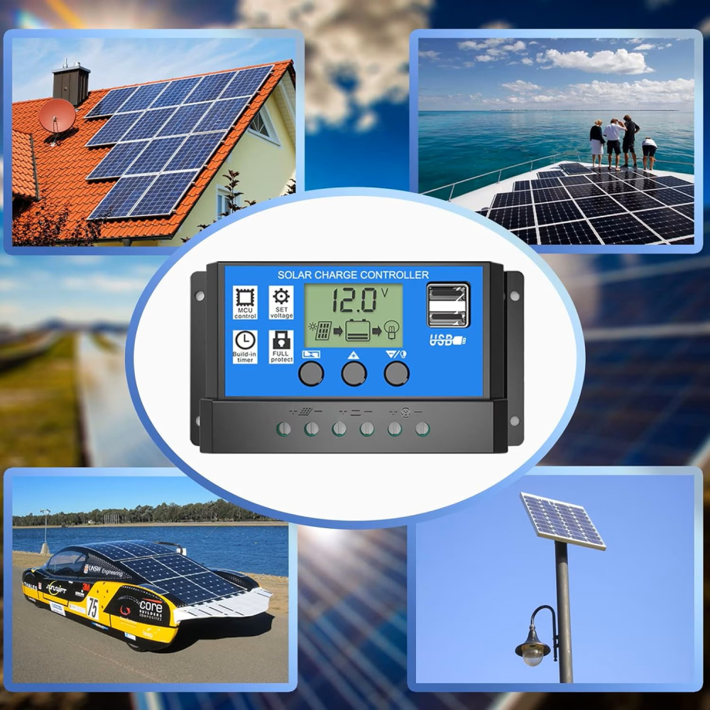 Regulator incarcare solara PWM 60A pentru panouri fotovoltaice, 12V/24V, LCD, USB 5V/3A [9]