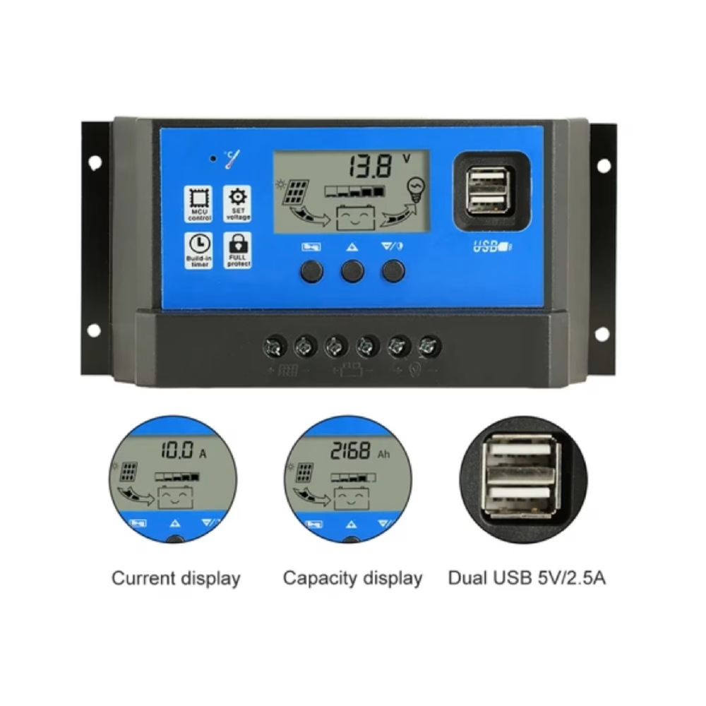 Regulator incarcare solara PWM 60A pentru panouri fotovoltaice, 12V/24V, LCD, USB 5V/3A [6]