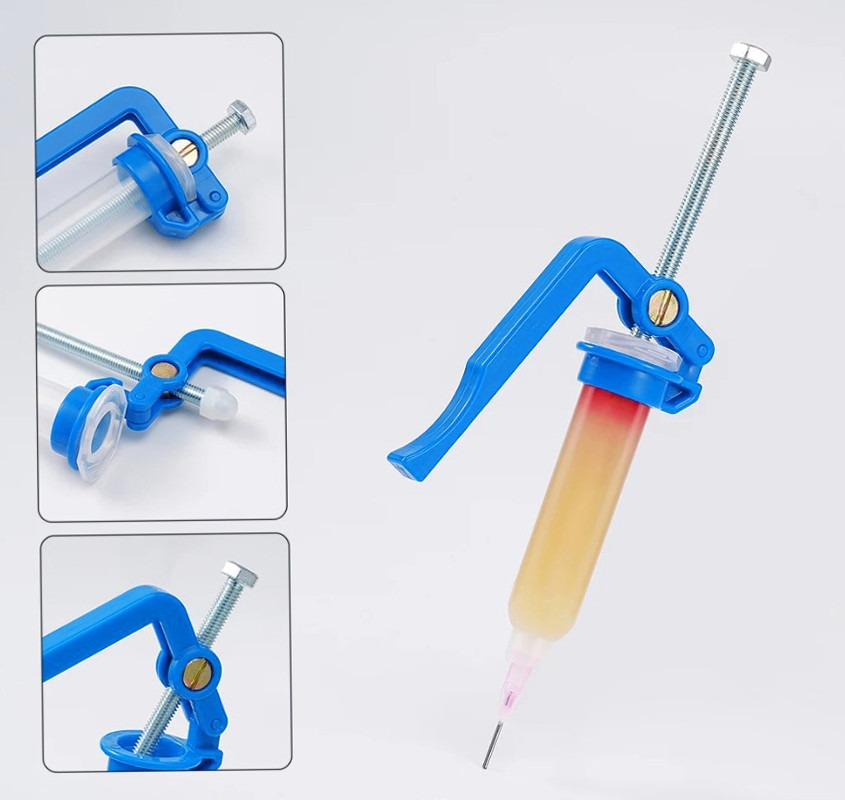 Set dispenser pentru flux/pasta lipit cu seringa, albastru, inox si plastic tehnic [2]