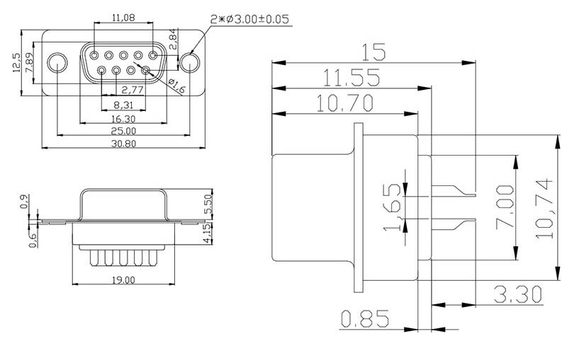 Set conectori D-SUB DB9 RS232 mama + tata, 9 pini, 90°, pentru PCB [4]