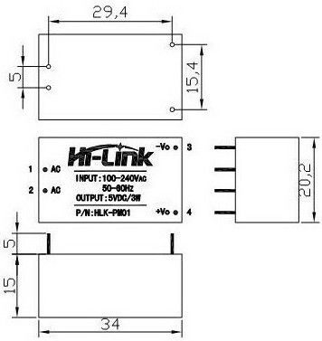 Sursa alimentare Hi-Link HLK-PM01 100-240VAC la 5VDC 3W, modul AC-DC [3]
