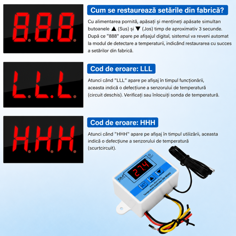 Termostat digital DM-W3002 DC 24V 240W cu sonda NTC 10K, -50-110°C [5]