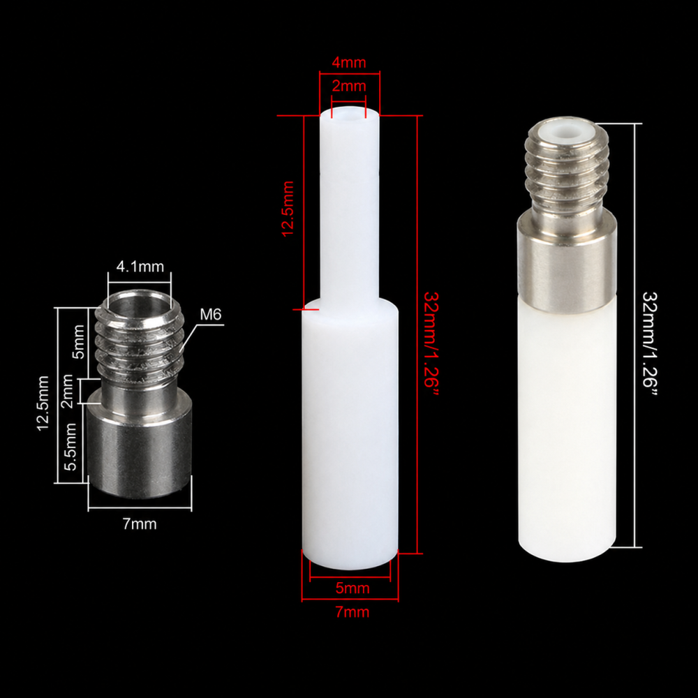Tija filetata M6 pentru hotend BIQU ZSYong Mix 3-in-1, cu tub PTFE, 32mm [6]