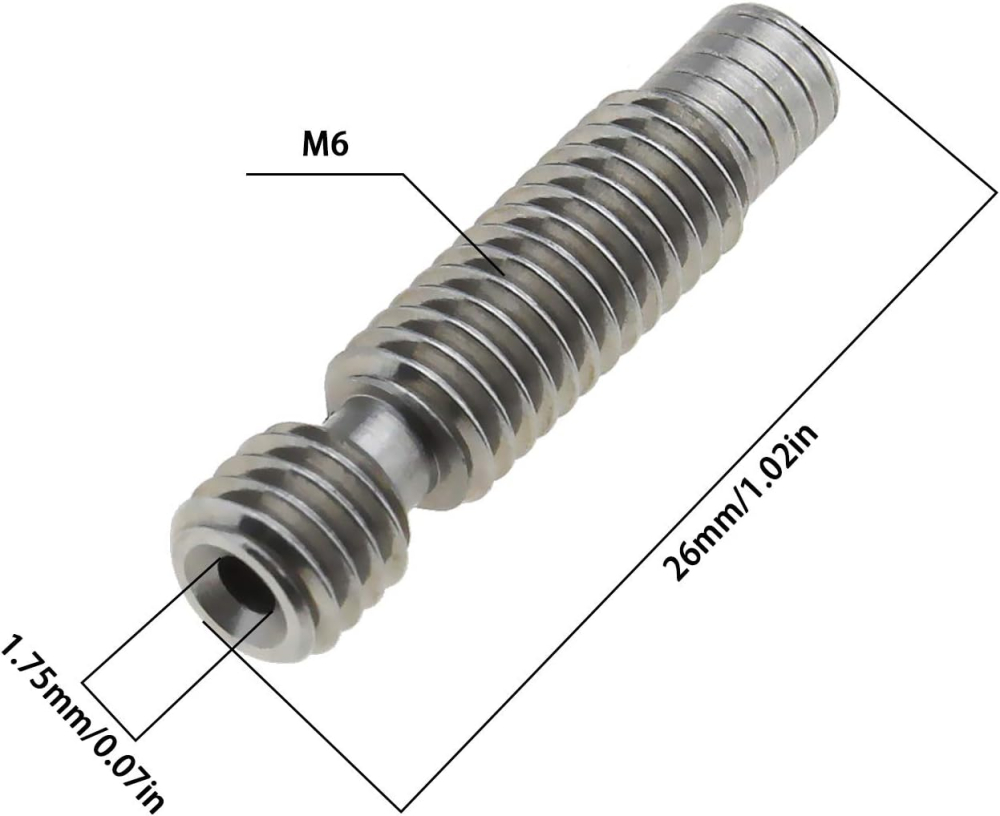 Tija filetata M6x26mm pentru hotend V6, fara tub PTFE, filament 1.75mm [2]
