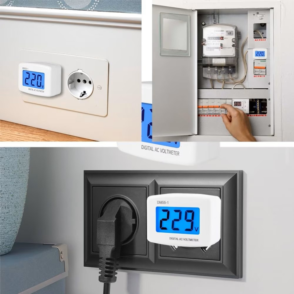 Voltmetru digital AC DM55-1 cu stecher EU, afisaj LCD, 80-300V [7]