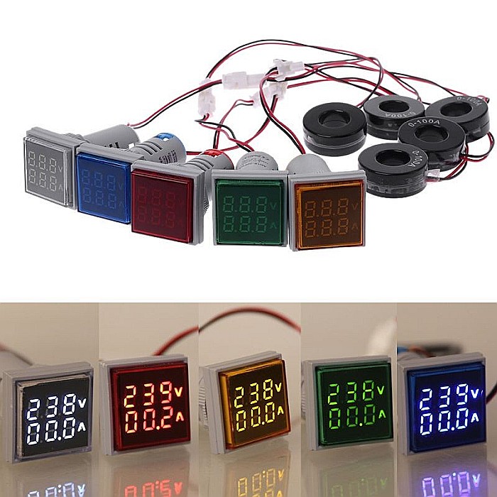 Voltmetru si ampermetru AC 50-500V, 0-100A, afisaj LED, culoare rosie [4]